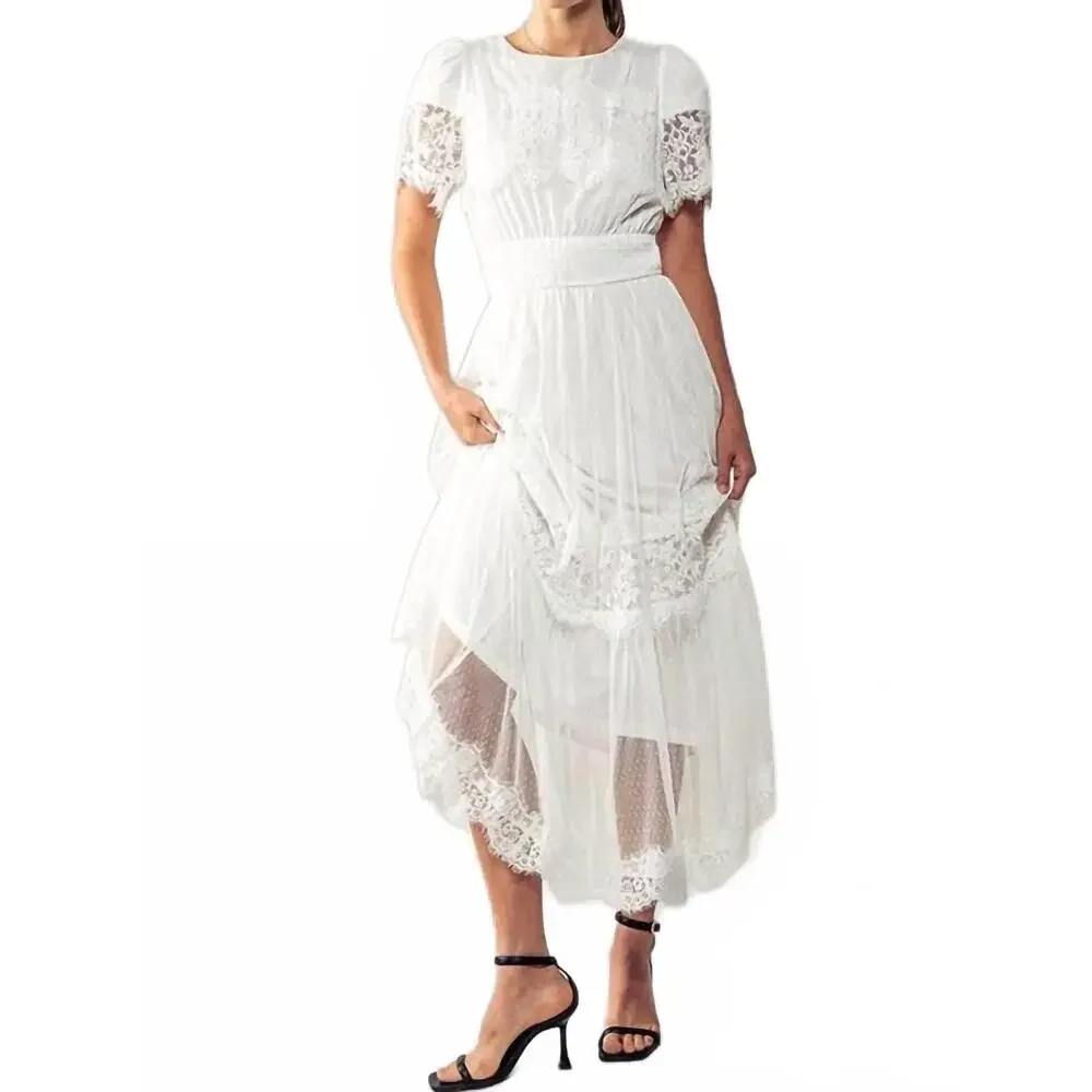 Elegant White Lace Midi Dress - Picture 3 of 6